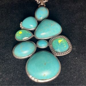 Chico’s Turquoise Cluster Statement Necklace on a 22 Inch silver link chain